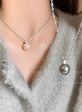 灰色珍珠锆石锁骨链03
