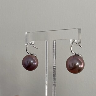 耳环女银镀白金小众高级感轻奢简约紫葡萄无暇镜面圆珠爱迪生耳饰