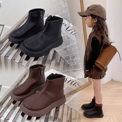 马丁靴秋冬季加绒真皮儿童