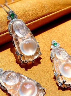 玻璃冰种玛瑙媲美风翡翠佛公吊坠