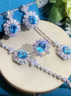 托帕石戒指耳坠手链天然海蓝宝