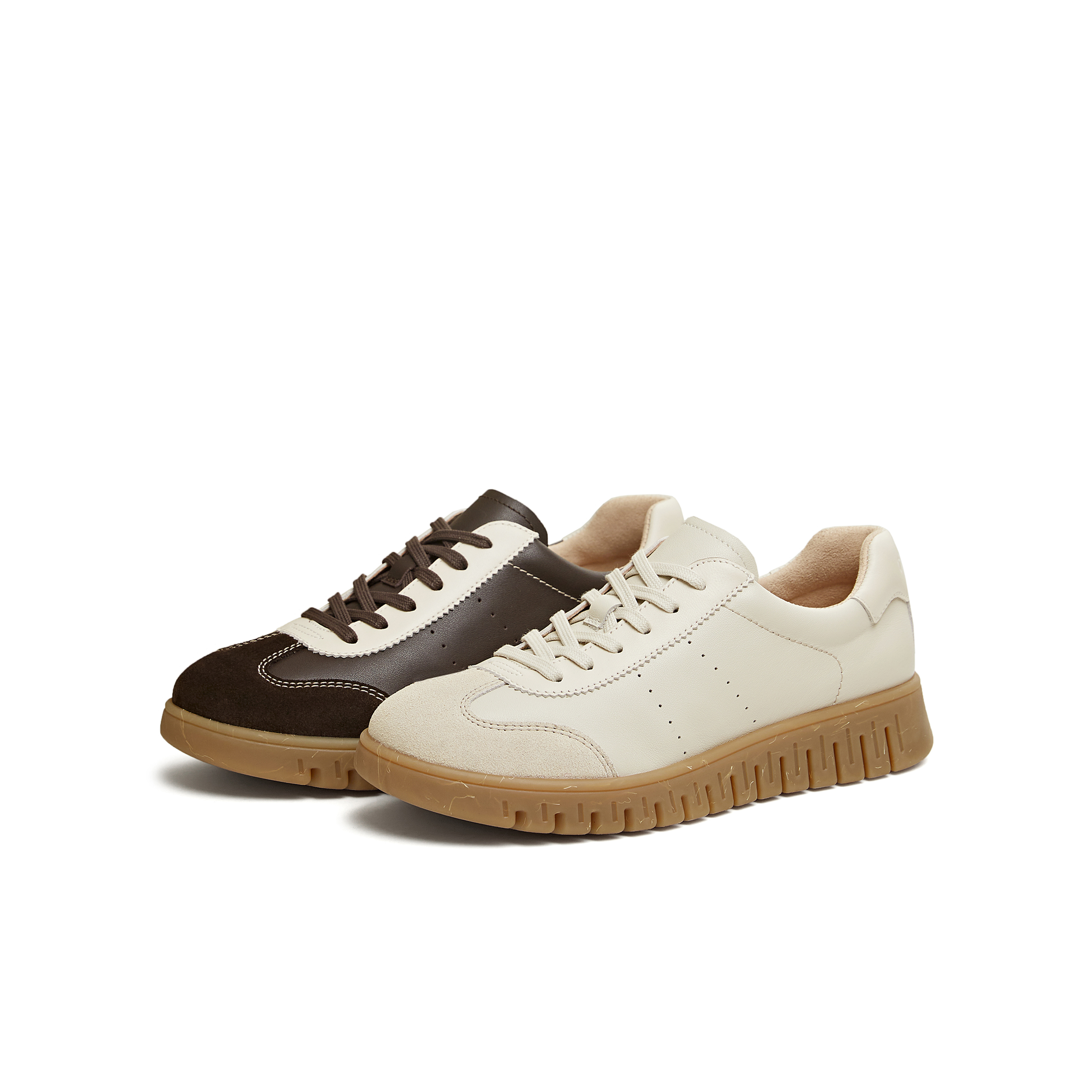 天美意复古小皮鞋小白鞋女德训鞋