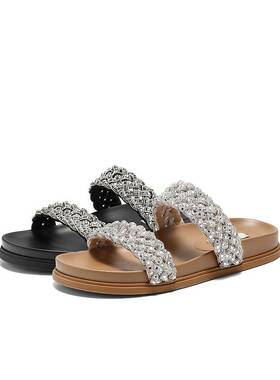 专柜正品百丽2026夏季新款星河繁星编织休闲拖女低跟拖鞋F5B1DBT6