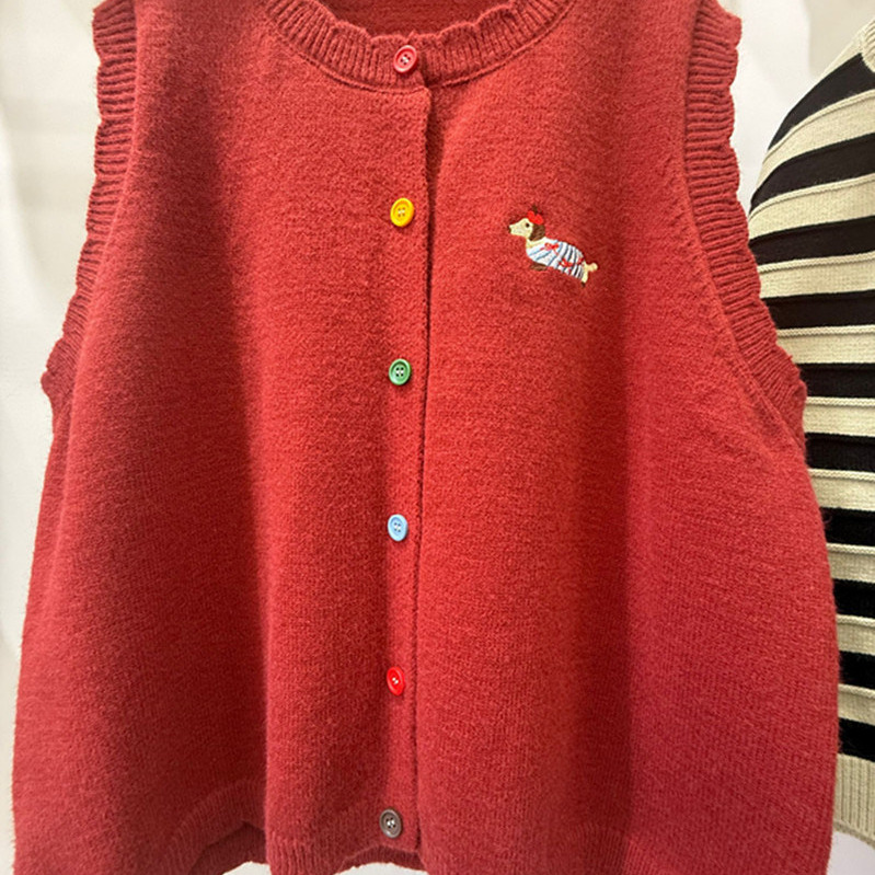 彩色纽扣针织马甲开衫女
