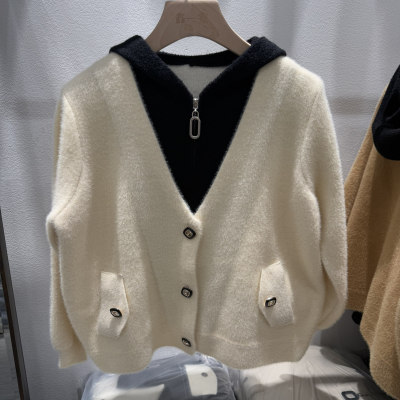 短款连帽毛衣开衫女秋冬假两件女