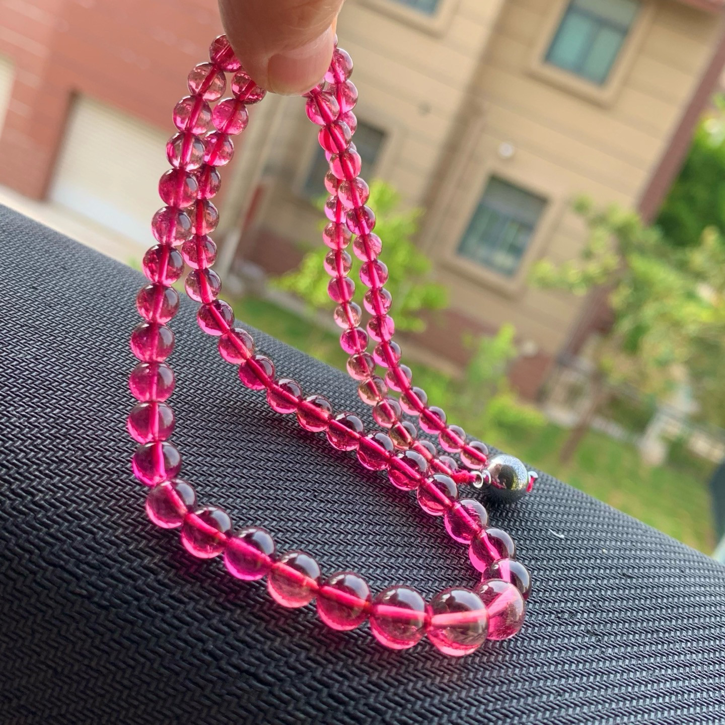 天然纯宝石红碧玺项链富有高级珠光的宝石红纯红千挑万选颗颗难遇