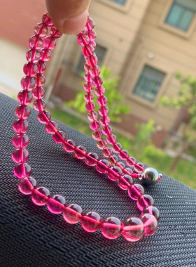 天然纯宝石红碧玺项链富有高级珠光的宝石红纯红千挑万选颗颗难遇