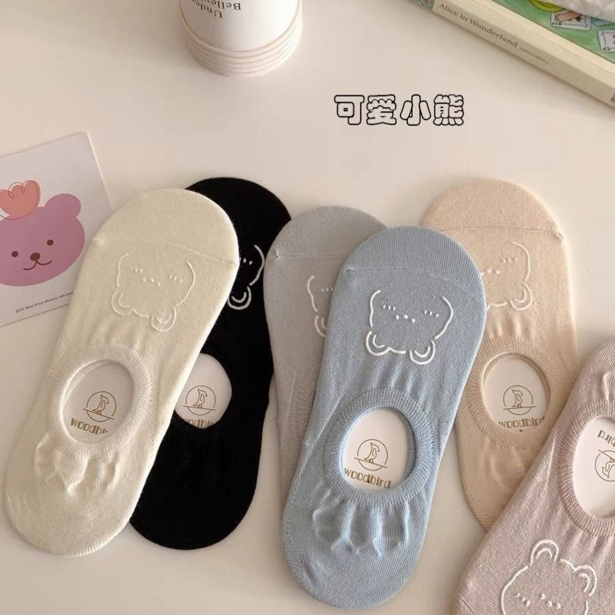 船袜女日系可爱小熊短袜ins风少女心糖果色船袜春夏浅口情侣短筒