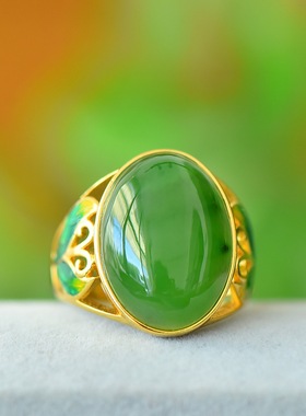 天然和田玉碧玉戒指女款镶嵌时尚大气指环送妈妈礼物