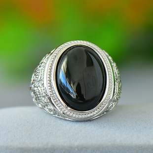 天然和田玉戒指镶嵌黑青玉戒指男士玉石指环时尚饰品