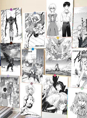 60张新世纪福音战士海报墙贴黑白动漫画学生装饰房间卧室背景墙面