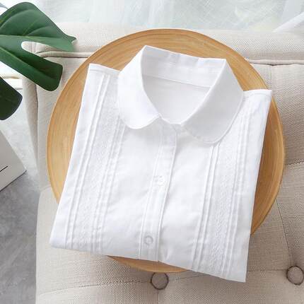 女童白衬衫长袖涤棉学院中大童中小学生校服儿童表演服童装衬衣