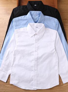 男童衬衫长袖纯棉尖领翻领儿童衬衣中大童蓝色上衣学生校服春秋服
