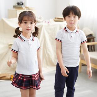 大童 小学生校服女童班服T恤POLO衫 男童幼儿园服白色短袖 儿童夏装