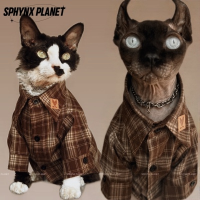 无毛猫德文猫衣服春秋复古格子