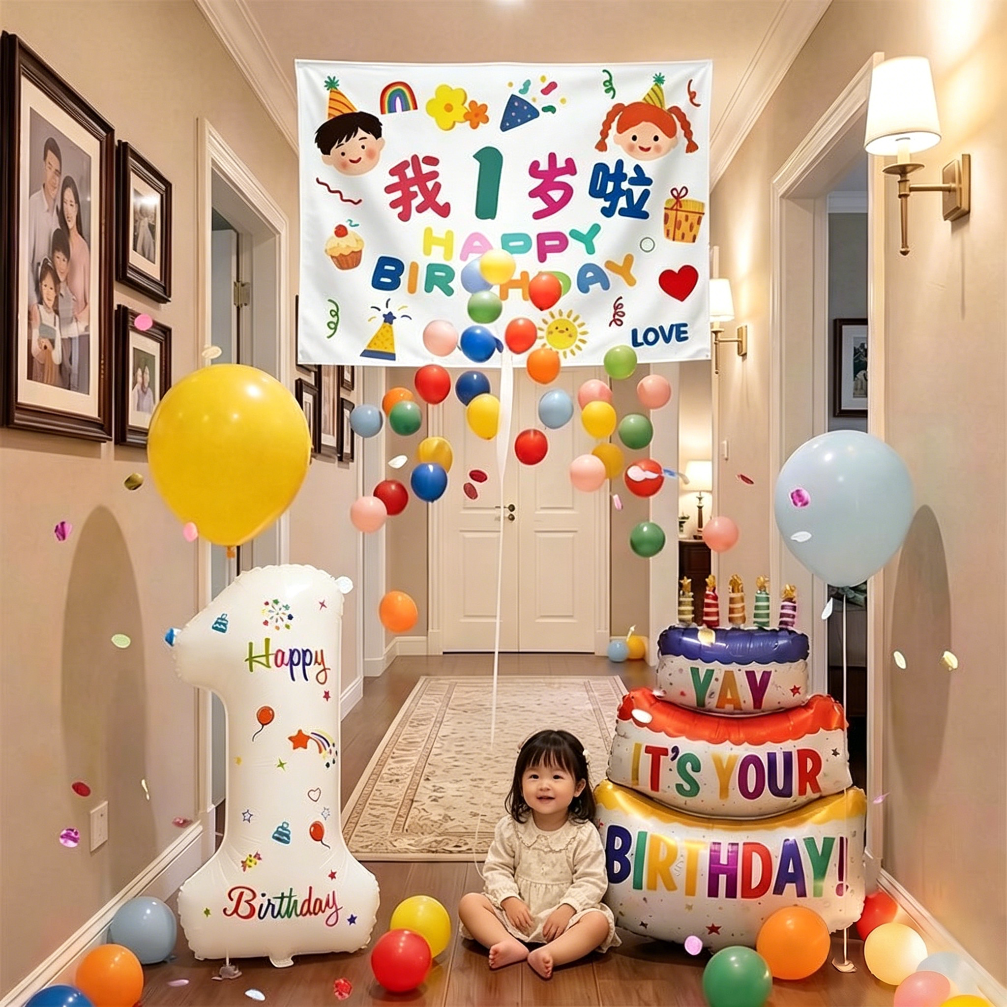 生日场景布置装饰氛围感道具周岁家庭版简约背景墙小女孩儿童1岁