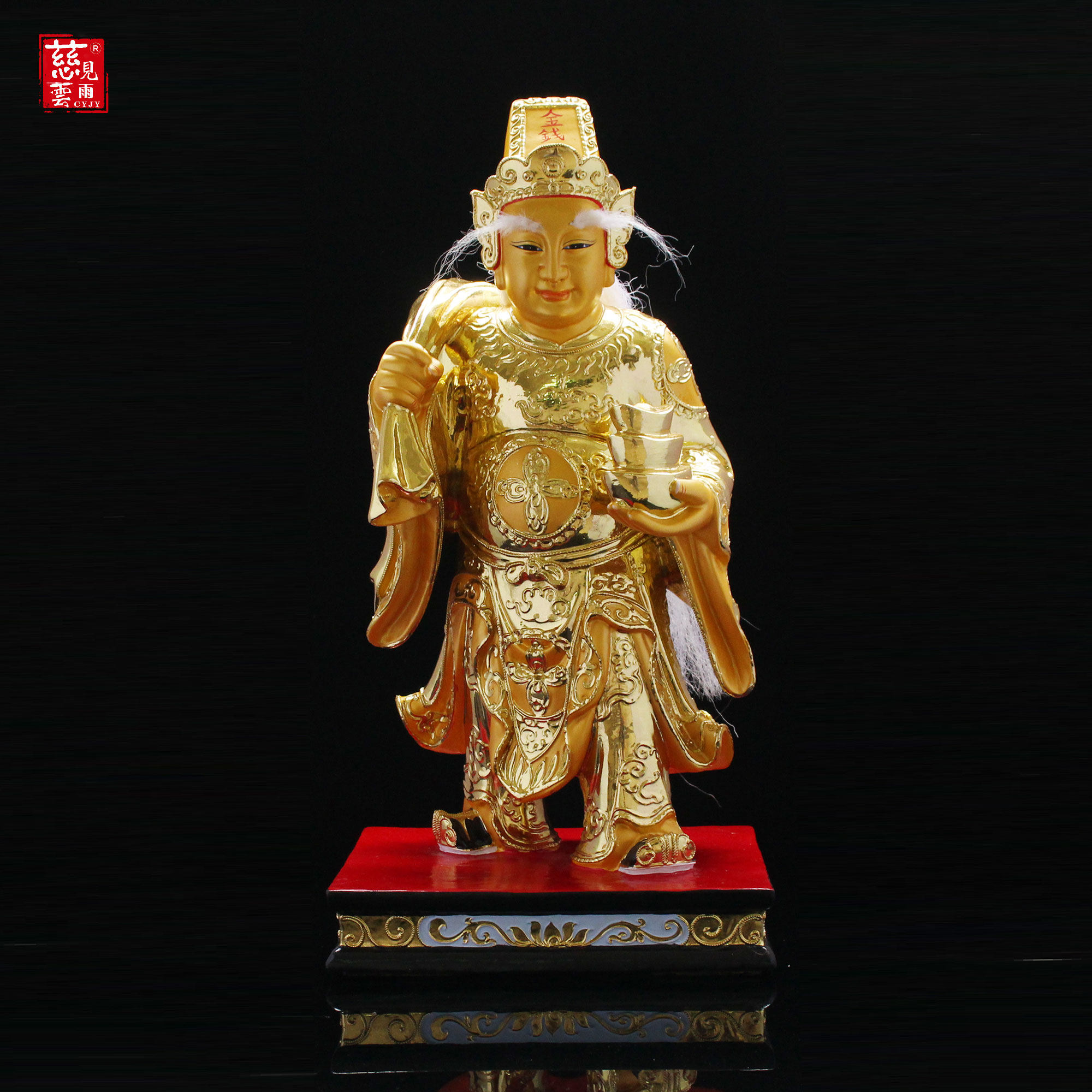 木雕金钱伯神像阴神阴差神像手捧元宝财神爷神像居家供奉摆件摆设