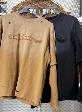 adidas三叶草假两件长袖T恤女做旧扎染潮流舒适上衣KS6112 KS8496