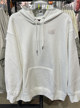 正品Jordan女子飞人logo学院风白色宽松连帽卫衣套头衫FV7051-133
