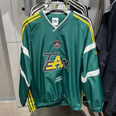 adidas三叶草正品男女同款足球文化梭织V领休闲套头衫上衣KC0113