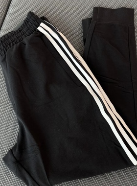 Adidas阿迪达斯男子25年夏季薄款运动裤三条纹小脚黑色长裤IA8182