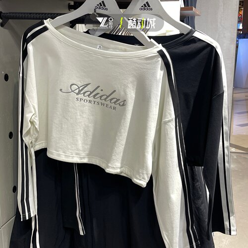 adidas女三条纹抽绳长袖T恤
