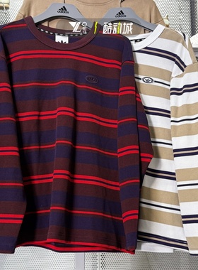 adidas三叶草正品条纹华夫格长袖T恤男女同款上衣KS6849 KS6847