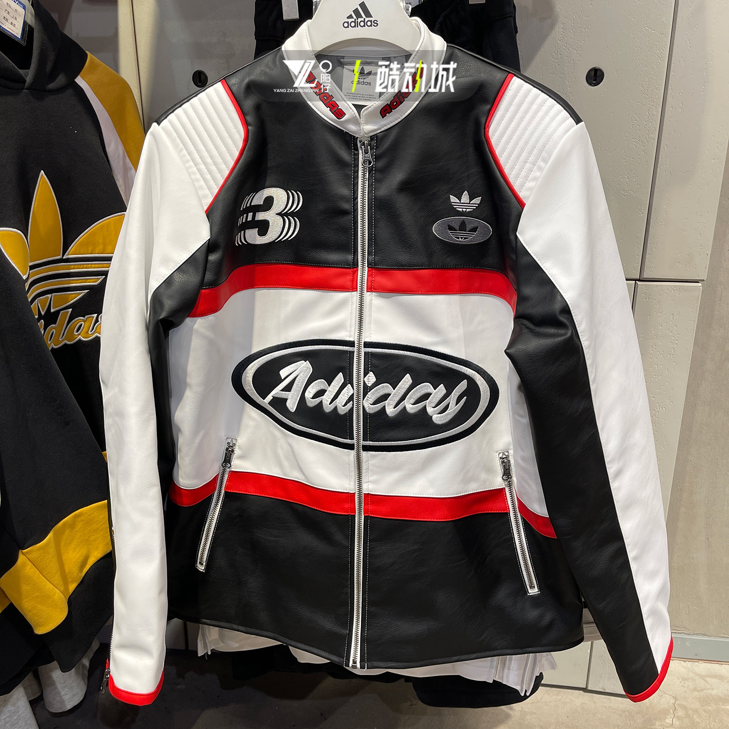 阿迪达斯三叶草男子25年新款赛车服机车服复古宽松夹克外套JM8031