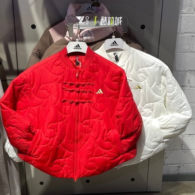 阿迪达斯女春新中式红保暖棉服