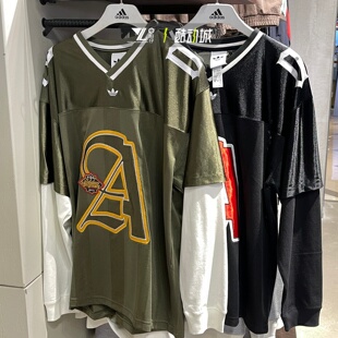Adidas三叶草复古球衣男长袖V领透气宽松运动T恤 KS5328 KS5329