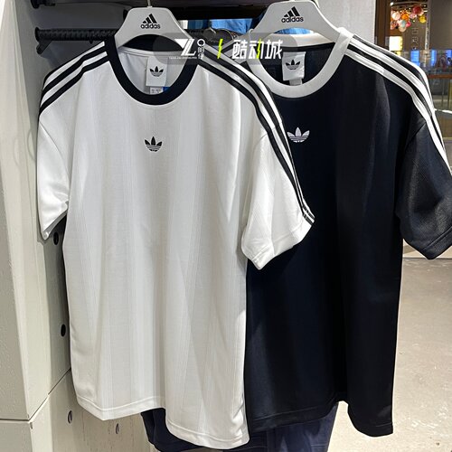 adidas三叶草速干三条纹短袖T恤