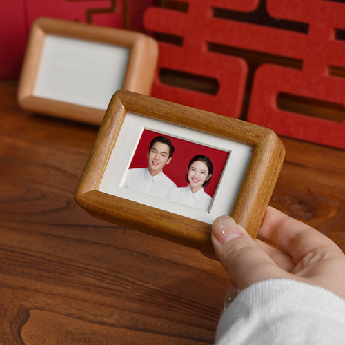 结婚登记证件照摆台洗照片做成2寸迷你实木相框打印纪念装裱礼物
