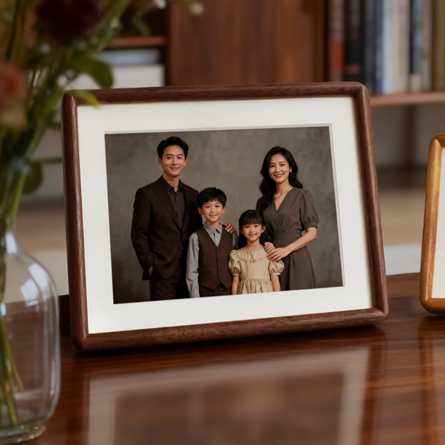 全家福实木高级感相框定制洗照片加冲印装裱6 8 10寸黑胡桃木摆台