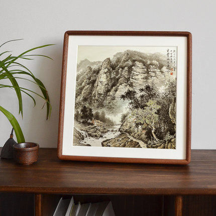 实木画框正方形空框黑胡桃木圆角榫卯中式国画字画木质相框装裱