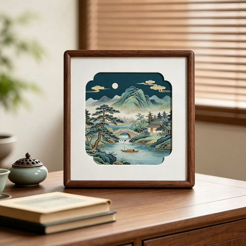 异形卡纸实木画框装裱圆形30x33*38黑胡桃木榫卯木质原木相框空框