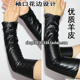 假袖 秋冬保暖加绒羊皮过肘手臂套半指套袖 子 套女真皮手套长款 皮袖