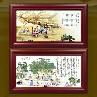 景德镇瓷器王锡良国宝双绝瓷板画画框宽51.5CM高27.5CM