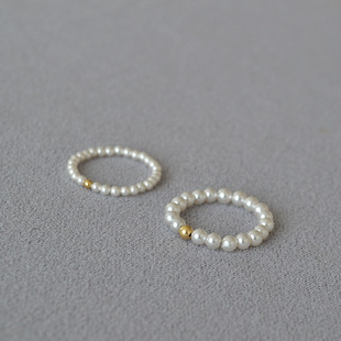 美国14K包金小金珠透亮仿施家小珍珠手作纤细秀气简约戒指食指戒