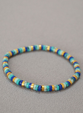 6mm小众复古文艺波西米亚风绿松石隔片串珠简约气质弹力手链手串