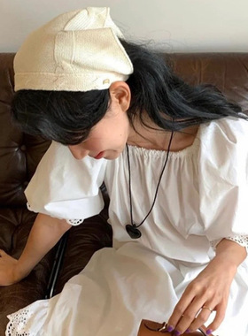 韩国网红博主fever同款复古黑色皮革麻花边立体爱心时髦吊坠项链