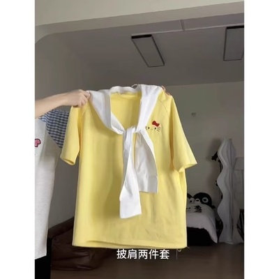 女童短袖T恤2025新款披肩设计感