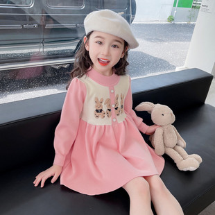 女童秋冬款长袖连衣裙2026新款秋季女宝宝时髦针织裙洋气公主裙子