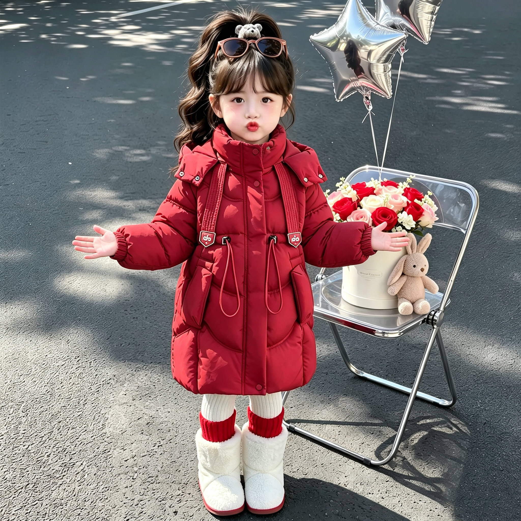 女童棉服冬季新款中大童长款洋气儿童加绒加厚外套棉衣拜年服棉袄