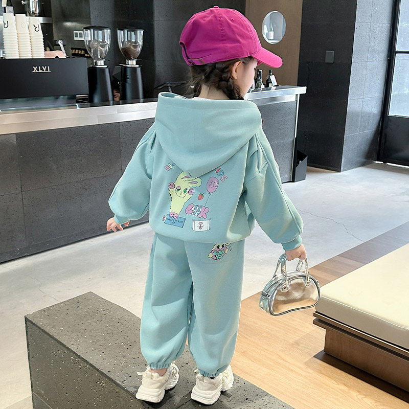 女童休闲运动套装春秋款2025新款儿童宝宝洋气连帽开衫秋装两件套