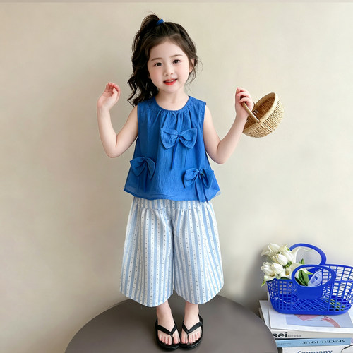 女童套装夏款2026新款女宝宝薄款甜美无袖背心上衣儿童阔腿裤夏装