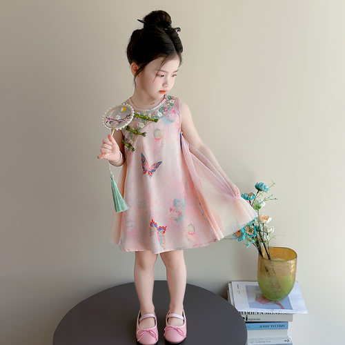 女童新中式连衣裙夏季2026新款女宝宝国风无袖旗袍夏装薄款背心裙