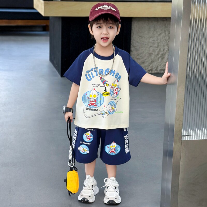 奥特曼衣服男童夏套装2026新款小少爷短袖夏装酷帅运动男孩两件套