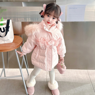 女童冬装羽绒服2026新款白鸭绒加厚儿童女宝宝冬季中长款收腰外套