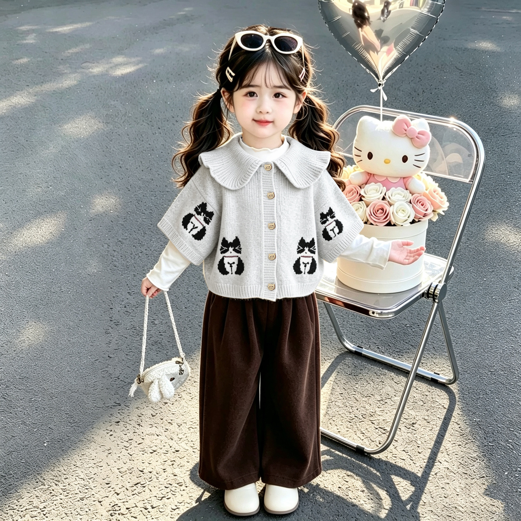 女童毛衣开衫套装秋冬季2026新款洋气童装超好看儿童针织衫三件套