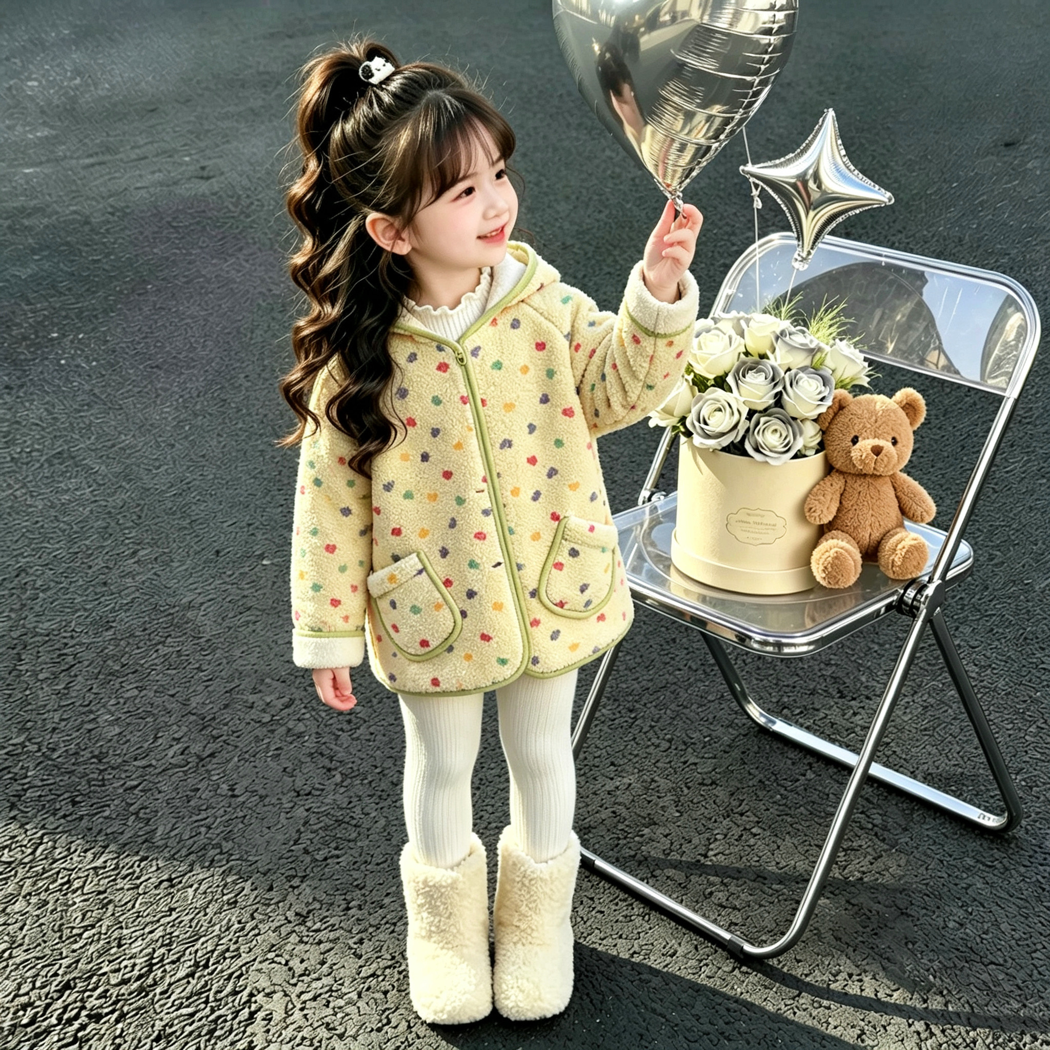 女童加绒外套冬季2026新款儿童连帽加厚洋气超好看秋冬女宝毛毛衣